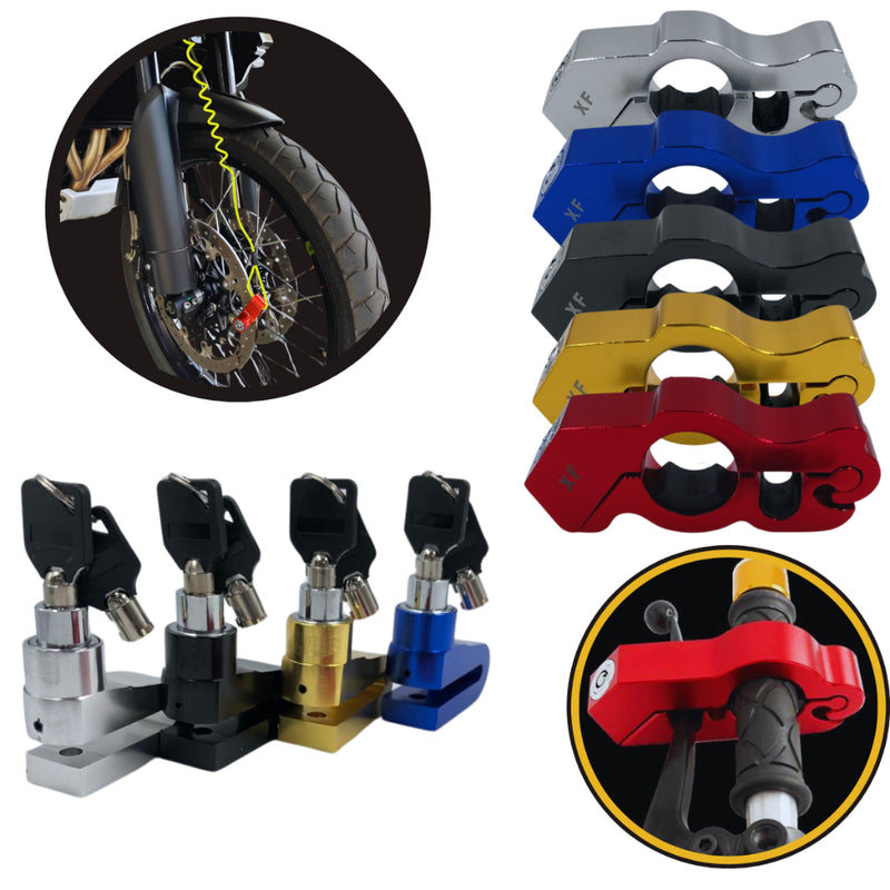 Kit Trava Manete de Alumínio + Trava de Disco Antifurto com Cabo Lembrete para Moto - Alfashop