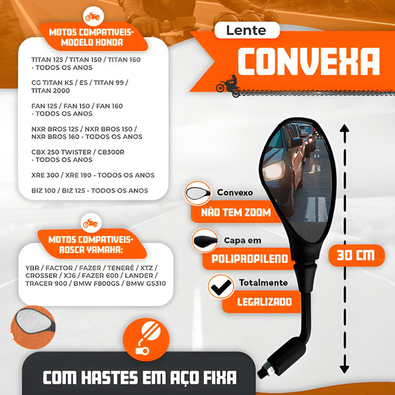 Retrovisor De Moto Bmw Gs800 Lente Convexa Fixa Rosca Honda - Alfashop