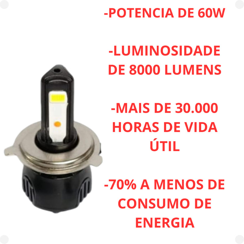 Farol LED 3 LEDs com Reator - 60W - 8000 Lumens Potente Moto CG/Titan/YBR/Factor/CB300R/Twister - Alfashop