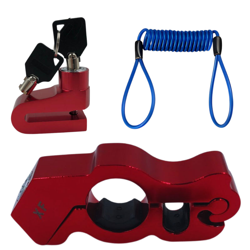 Kit Trava Manete de Alumínio + Trava de Disco Antifurto com Cabo Lembrete para Moto - Alfashop
