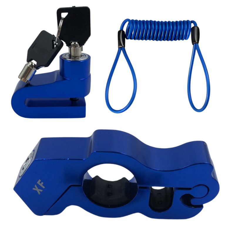 Kit Trava Manete de Alumínio + Trava de Disco Antifurto com Cabo Lembrete para Moto - Alfashop