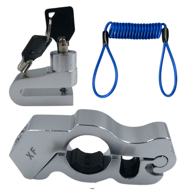 Kit Trava Manete de Alumínio + Trava de Disco Antifurto com Cabo Lembrete para Moto - Alfashop