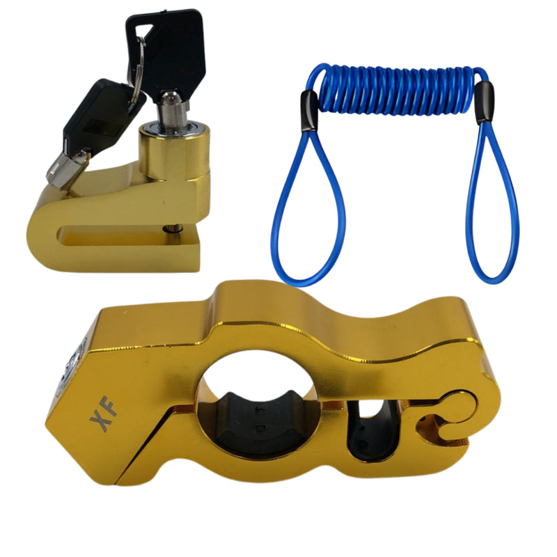 Kit Trava Manete de Alumínio + Trava de Disco Antifurto com Cabo Lembrete para Moto - Alfashop